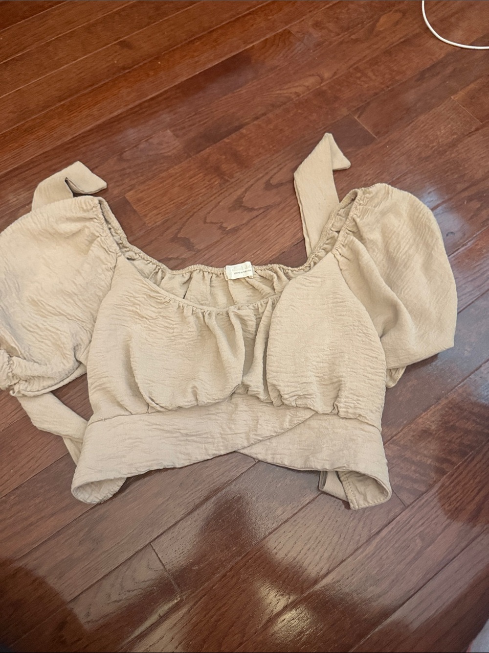 Altar'd State Cream Puff-Sleeve Tie-Back Crop Top